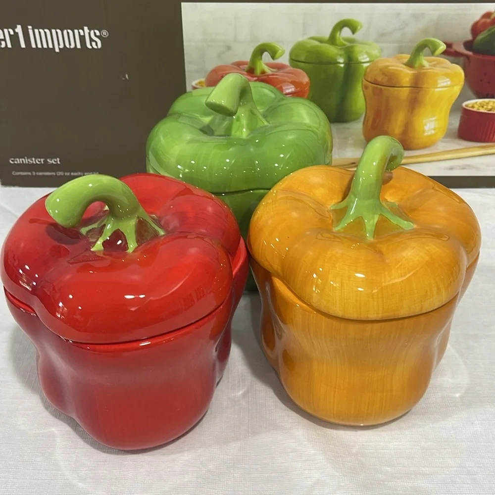 Pier 1 Imports peppers 20 oz canister set kitchen decor storage glazed